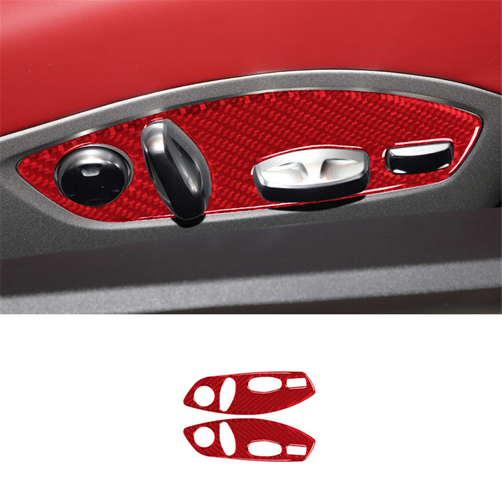 2X Red Carbon Fiber for Seat Button Adjustment Cover Trim for Porsche 718 2016-2022
