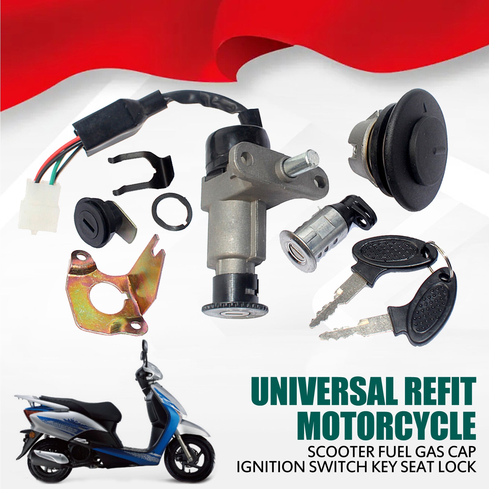 Universal Refit Motorcycle Scooter Fuel Gas Cap Ignition Switch Key for Seat Lock