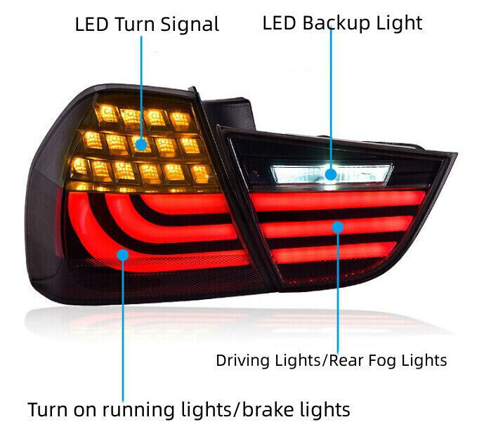 for BMW E90 3 Series 09-12 4Dr Sedan Pair LED Tube Tail Lights Brake Stop Lamp