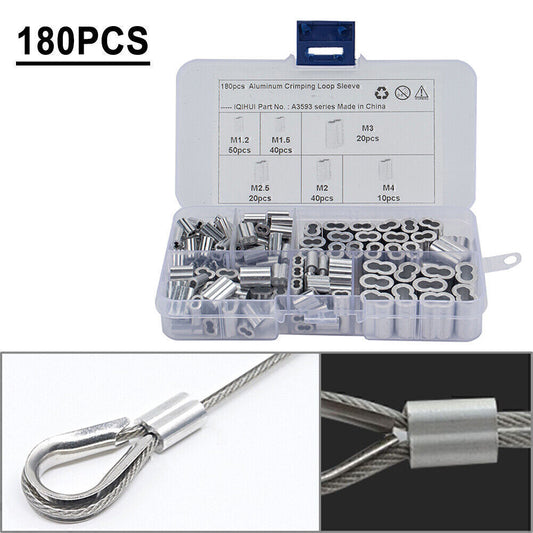 180Pcs 6 Size Double Barrel Ferrule Crimping Loop Sleeve for Wire Rope Cable