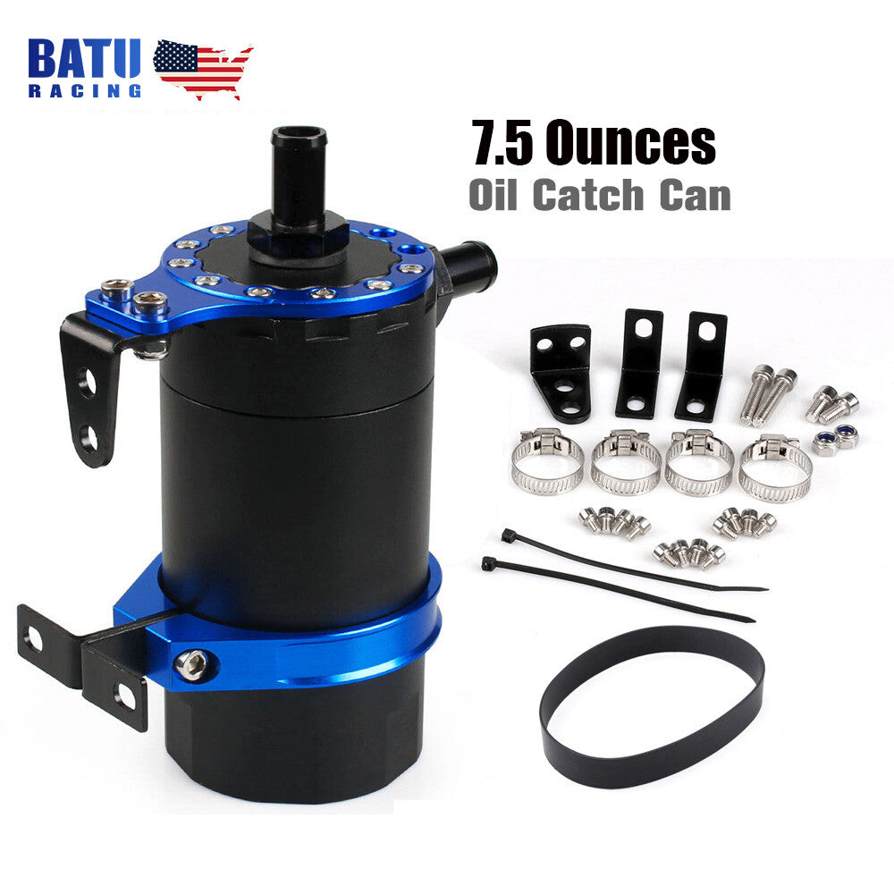 Blue Round Oil Tank Baffled Aluminum Oil Catch Can Resevoir Tank Kit Car Racing
