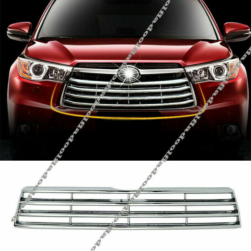 Front Mesh Grille Upper Molding Cover Chrome Fit for Toyota Highlander 2014-2016