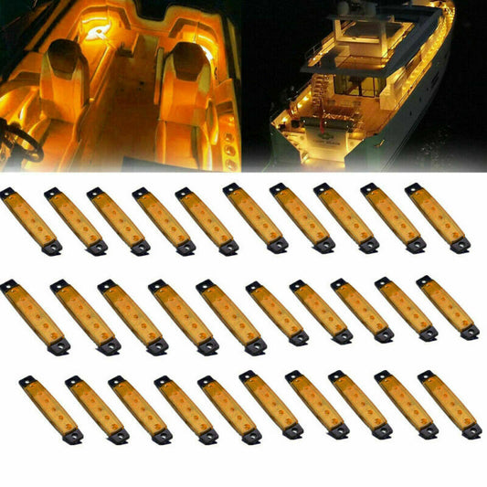 30x Amber Marine Boat 6LED Cabin Deck Courtesy Light Stern Car Side Marker Light