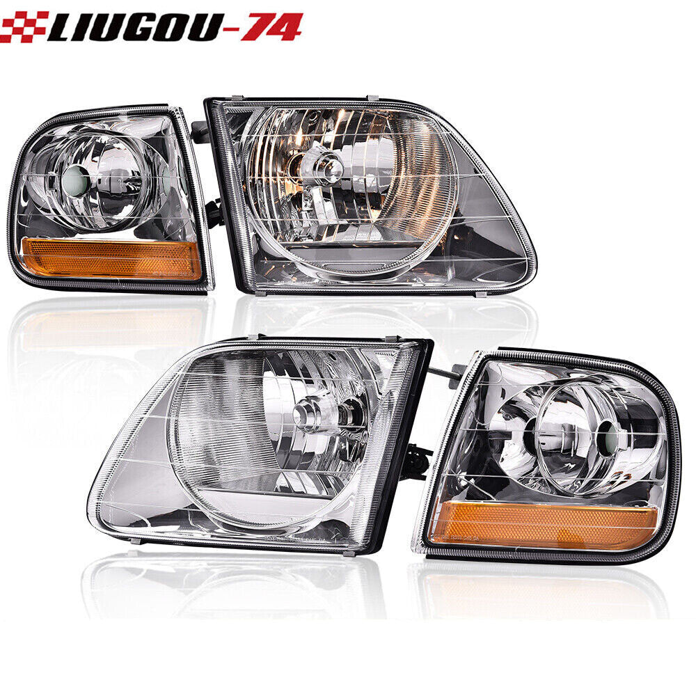 A pair of transparent headlights with cornering lights suitable for the 1997-03 for Ford F150 and the 1999-02 Expedition.