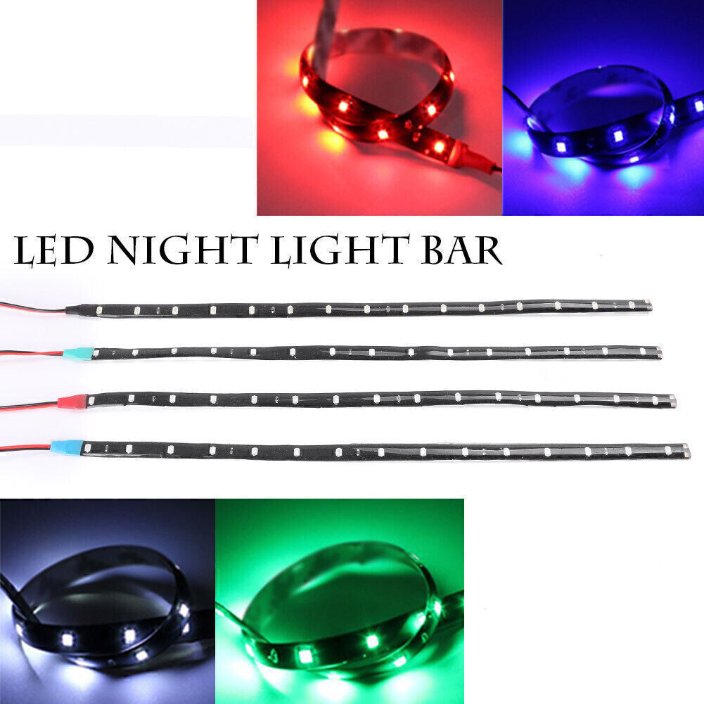 12V Universal Blue LED Strip Light Waterproof Flexible 15-LED Lamp Auto Car