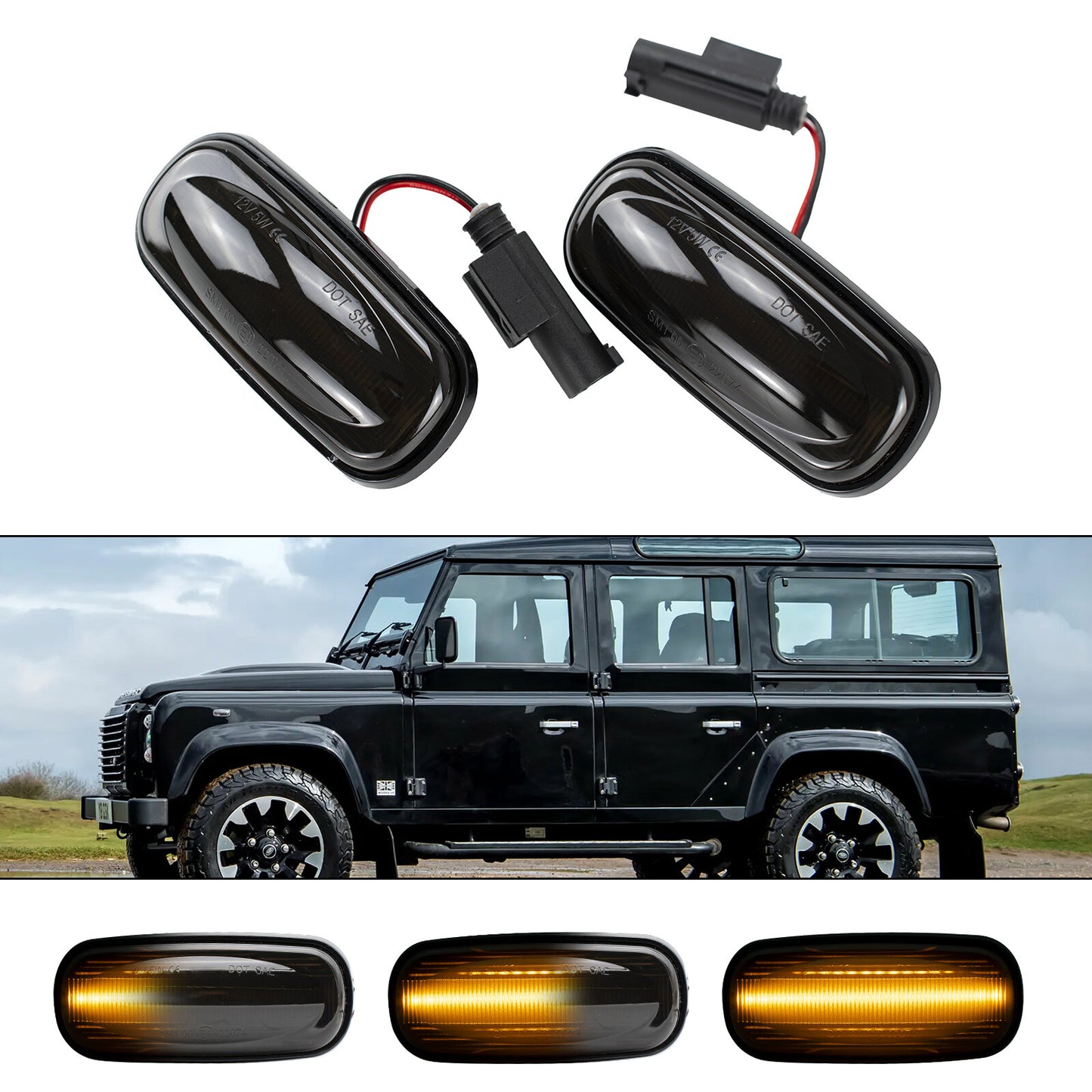 Smoked LED Side Indicator Light for Land Rover Discovery 2 Freelander 1 for Defender