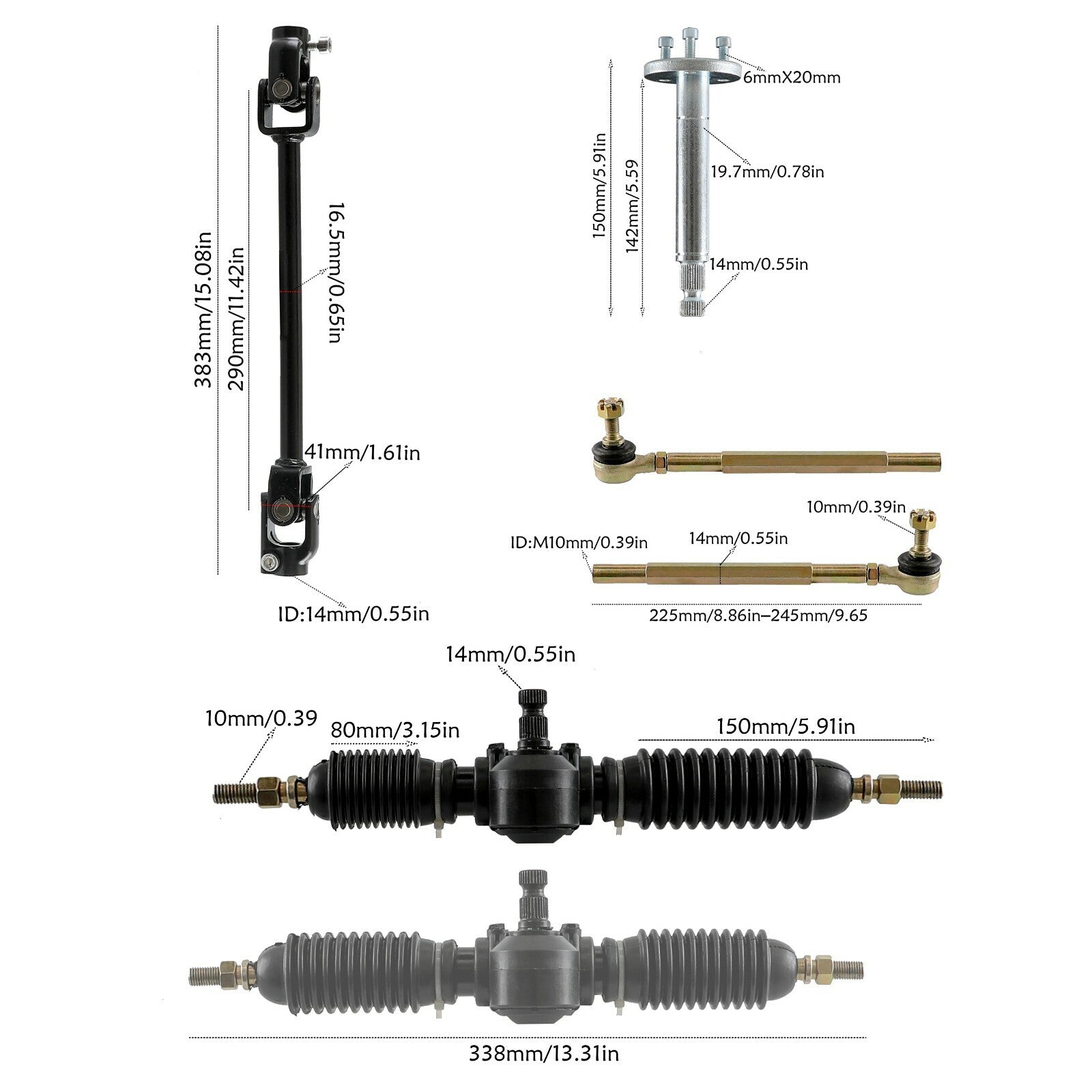 Steering wheel assembly gear carrier and pinion tie rod are suitable for go-karts and all-terrain vehicles.