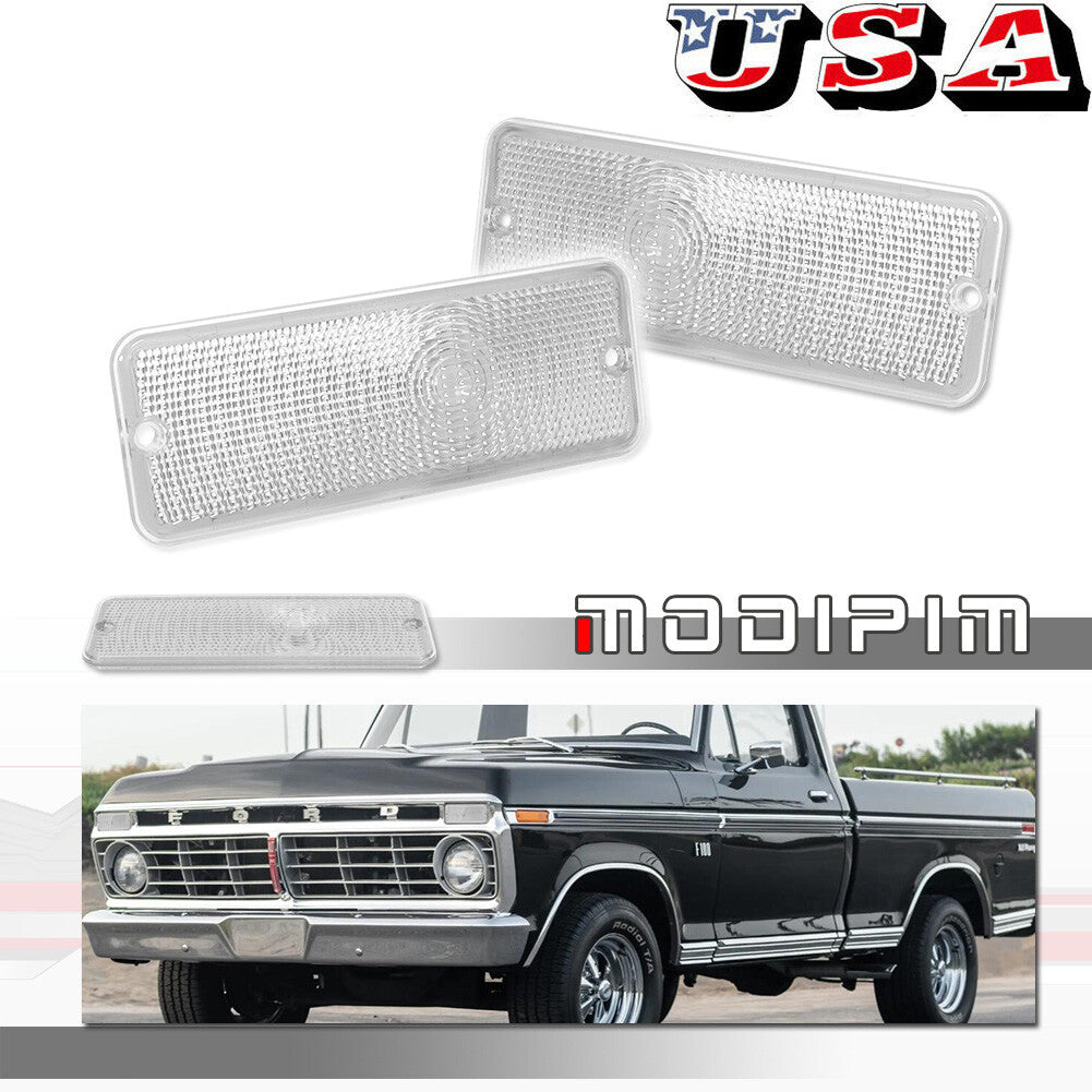 Suitable for 74, 75, 76, and 77 for Ford F-100. Front grille, bumper, turn signal light lens is clear.