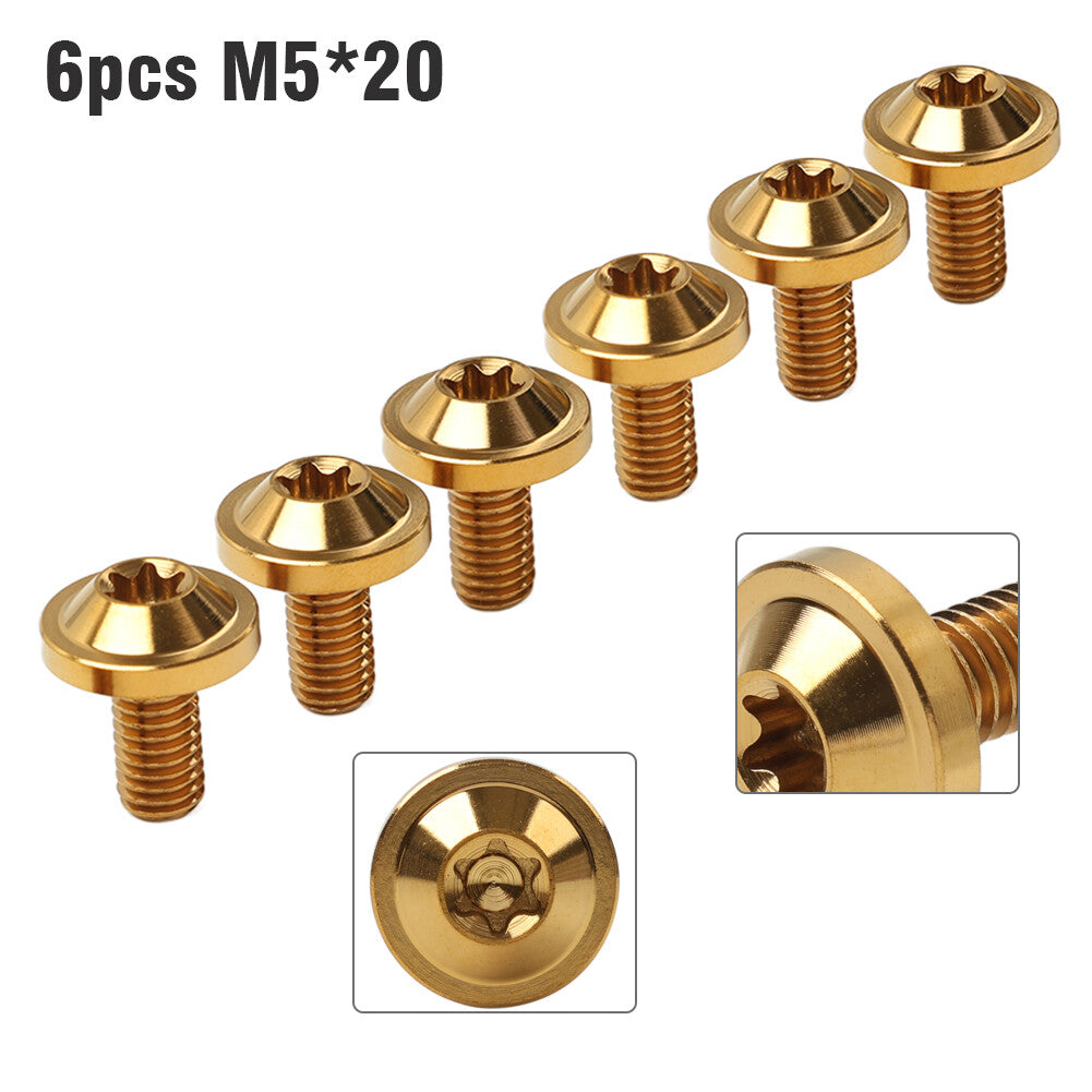 6pcs Alloy Bolts Truss Torx Head Screws M5x20mm For Motorcycle Gold
