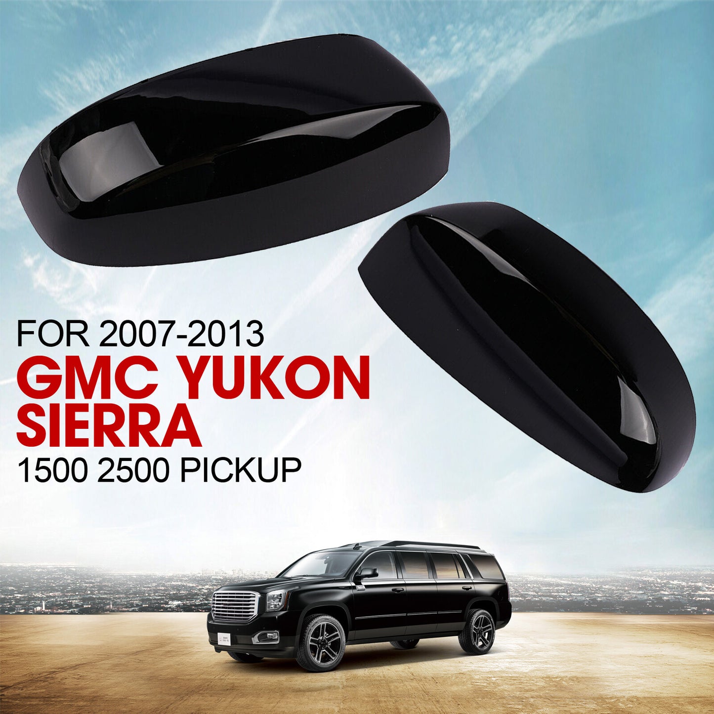 For 2007-2013 for Gmc for Yukon for Sierra 1500 2500 Gloss Black Rearview Mirror Cover Cap