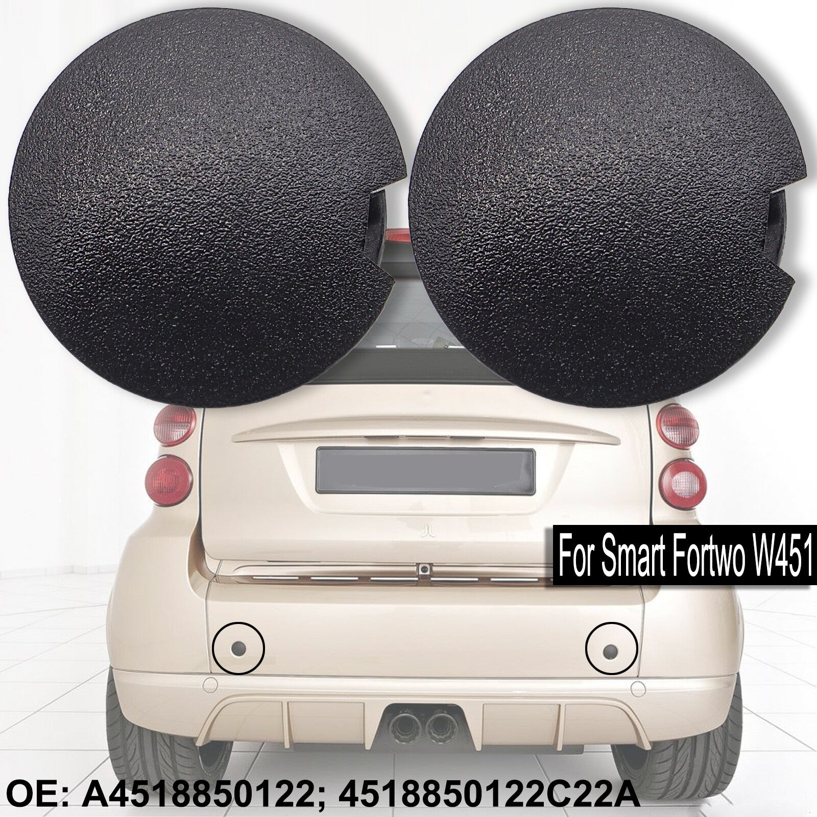 Pair Front Rear Tow Hook Cover Car Bumper Towing Cap for Smart Fortwo W451 07-14