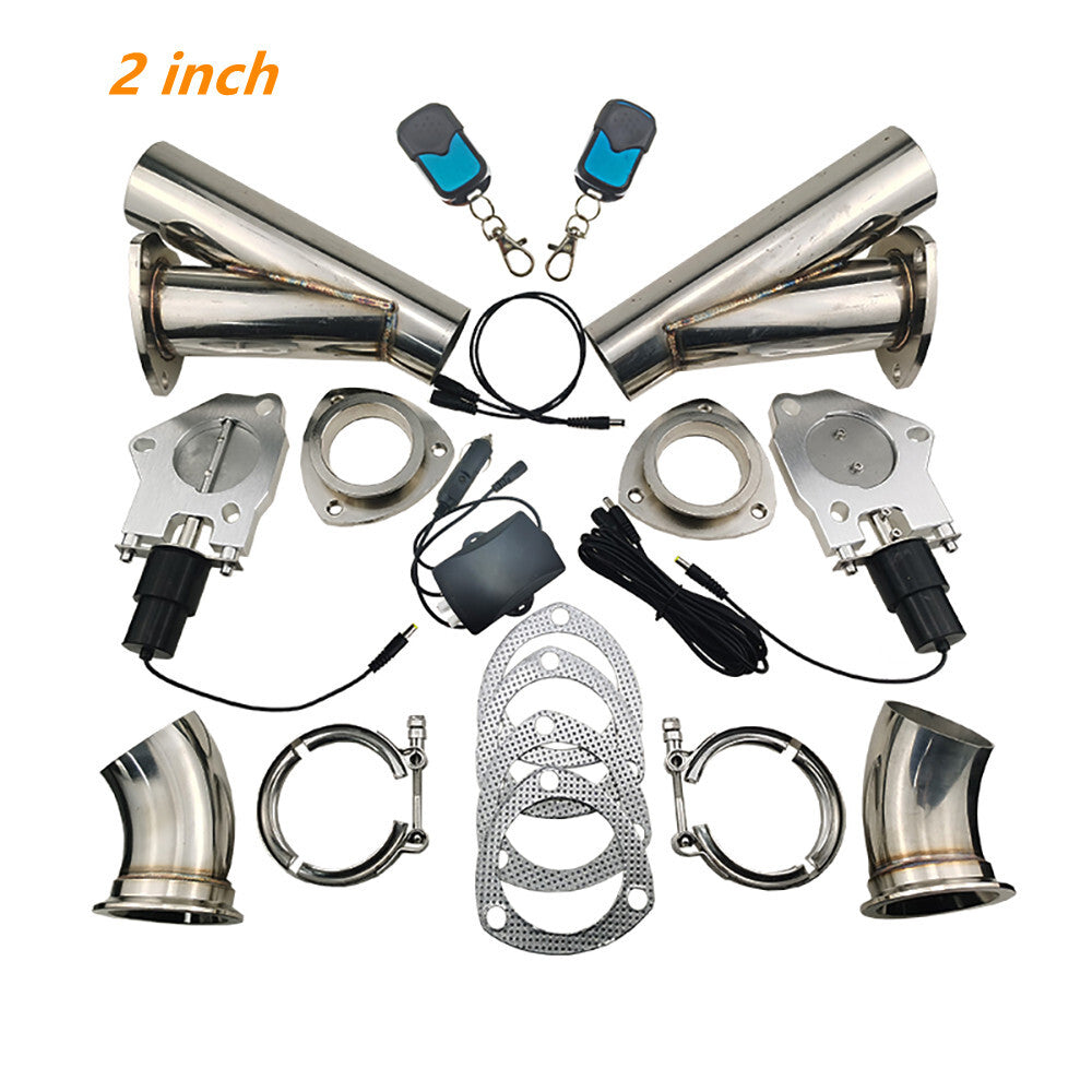 2 pairs of electric exhaust valves with stainless steel Y-shaped tubes and wireless remote control