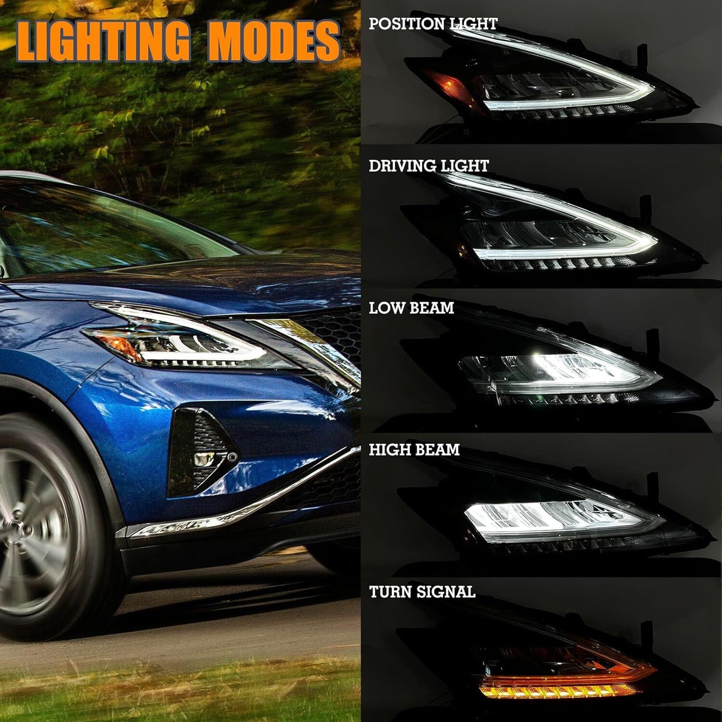 The left headlight is compatible with 2019-2021 for Nissan Murano LED headlights 26010-9UF0D