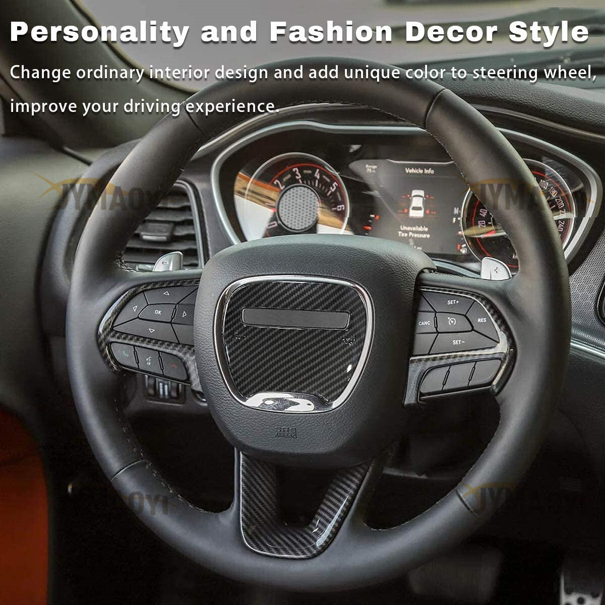 4PCS For 15-20 for Dodge Charger Carbon Fiber Steering Wheel Cover Trim Stickers