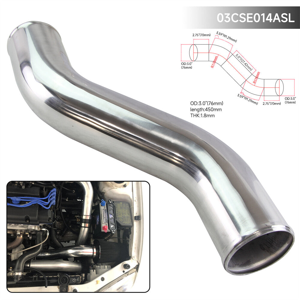 40 Degree 76mm 3 Z / S Shape Aluminum Intercooler Pipe Piping Tube Hose