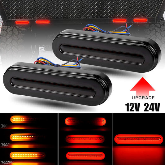 2x Red+Amber LED Trailer Truck RV Brake Stop Flowing Turn Signal Tail Light DRL