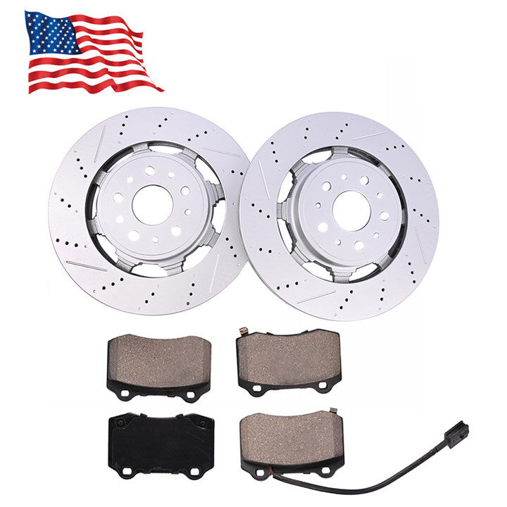 Fit for Maserati GranTurismo Gt front brake pads + rotors drilled  slotted 606