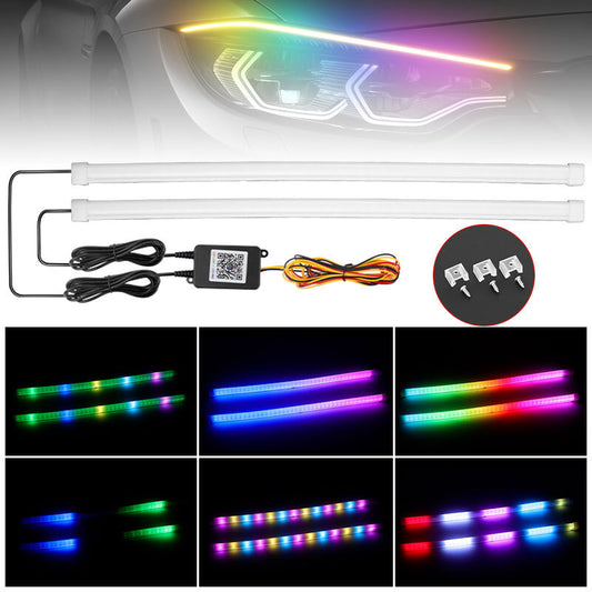 2Pcs Car LED RGB DRL Hood Light Strip Daytime Running Light APP Remote Control