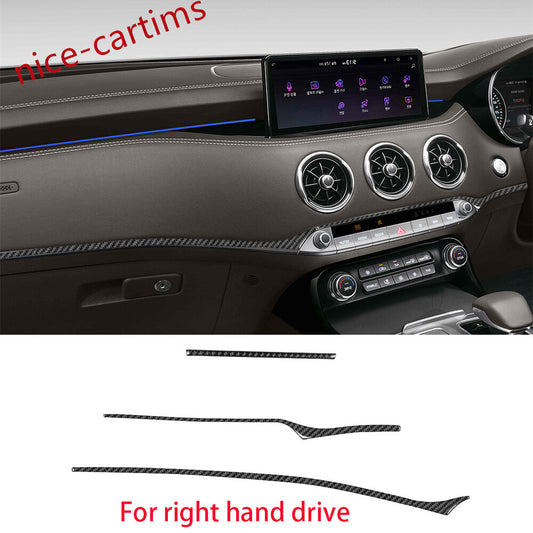 for Kia Stinger 2019+RHD Center Console Dashboard Strips Panel Trim Carbon Fiber