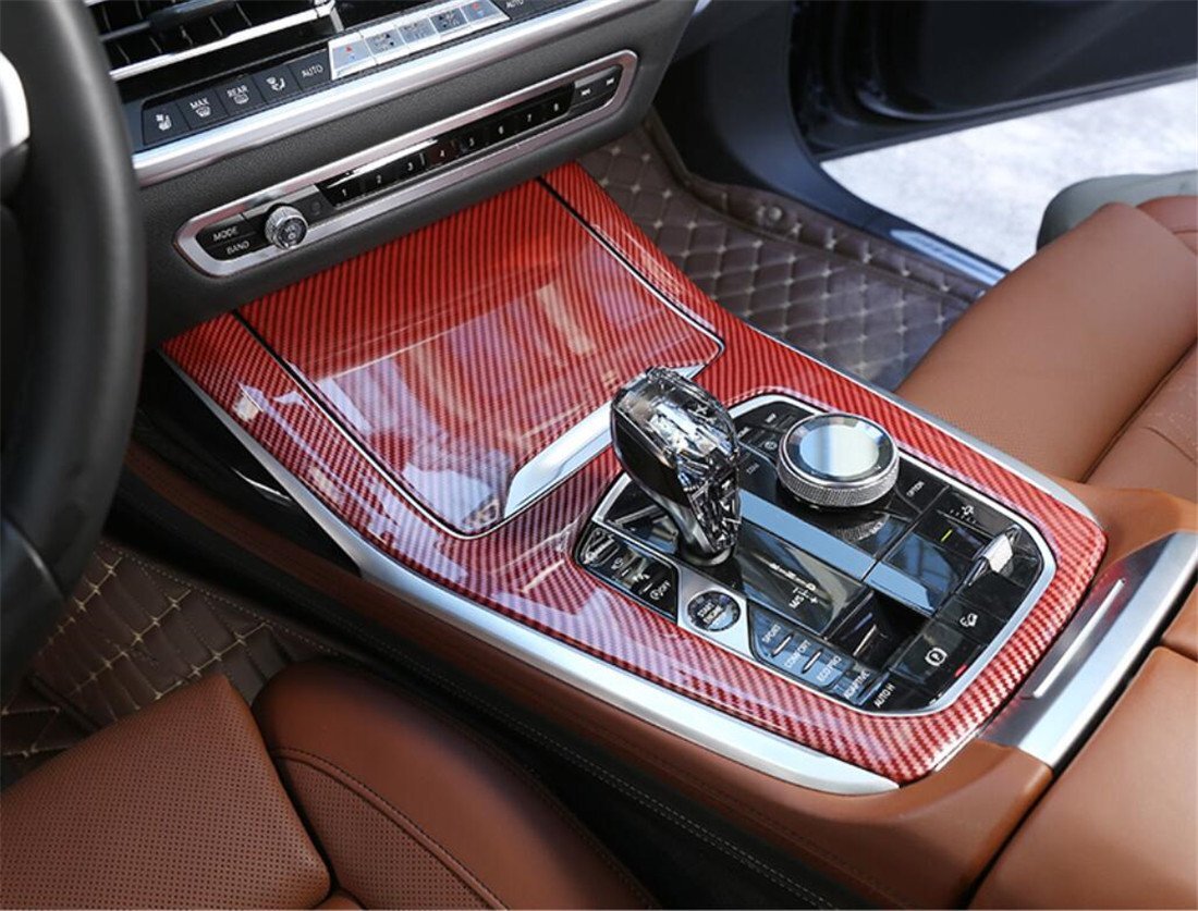 for BMW X5 G05 X7 G07 2019+ Central Control Gear Shift Panel Trim ABS Red Carbon