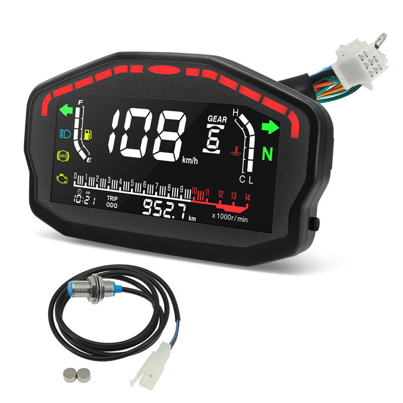 Motorcycle Universal LCD Display Tachometer Water Thermometer Display Dashboard