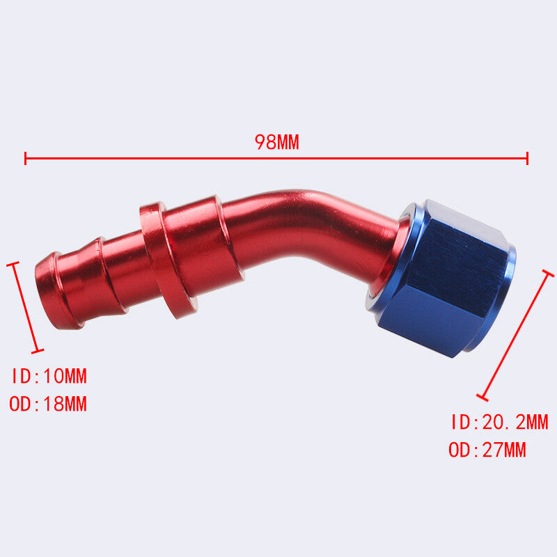 10AN AN10 45Degree Push Lock Hose End Barb Fitting/Adaptor Push-On Hose Fittings