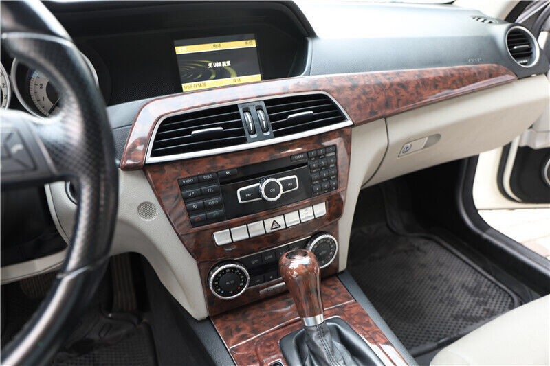 Gear Shift Knob Head Cover Trim 1PCS for Mercedes-Benz C-Class 11-13 Brown Wood