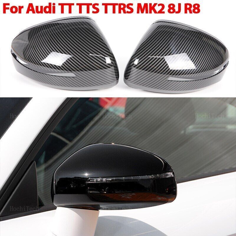 Carbon fiber patterned side mirror caps for Audi TT TTS RS 8J MK2 2007-2014 R8 2x.