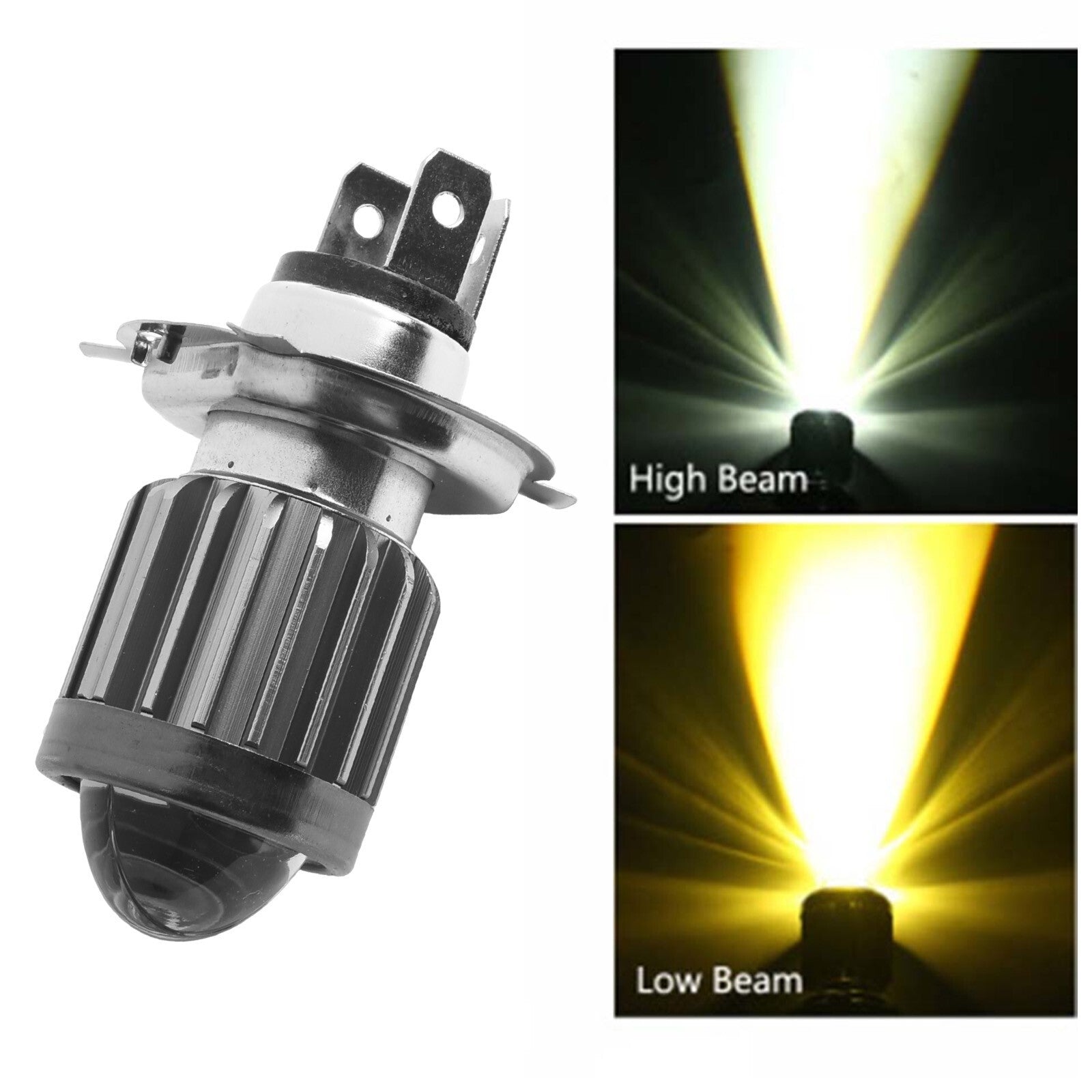 H4 DC 9-32V 12W Motorcycle Headlight Bulb LED Dual-Color High/Low Beam Fog Light