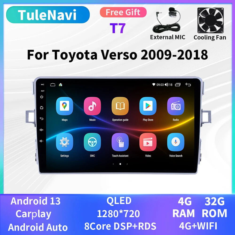 for Toyota Verso 2009-2018 Car Radio CarPlay Multimedia GPS Video Player Screen
