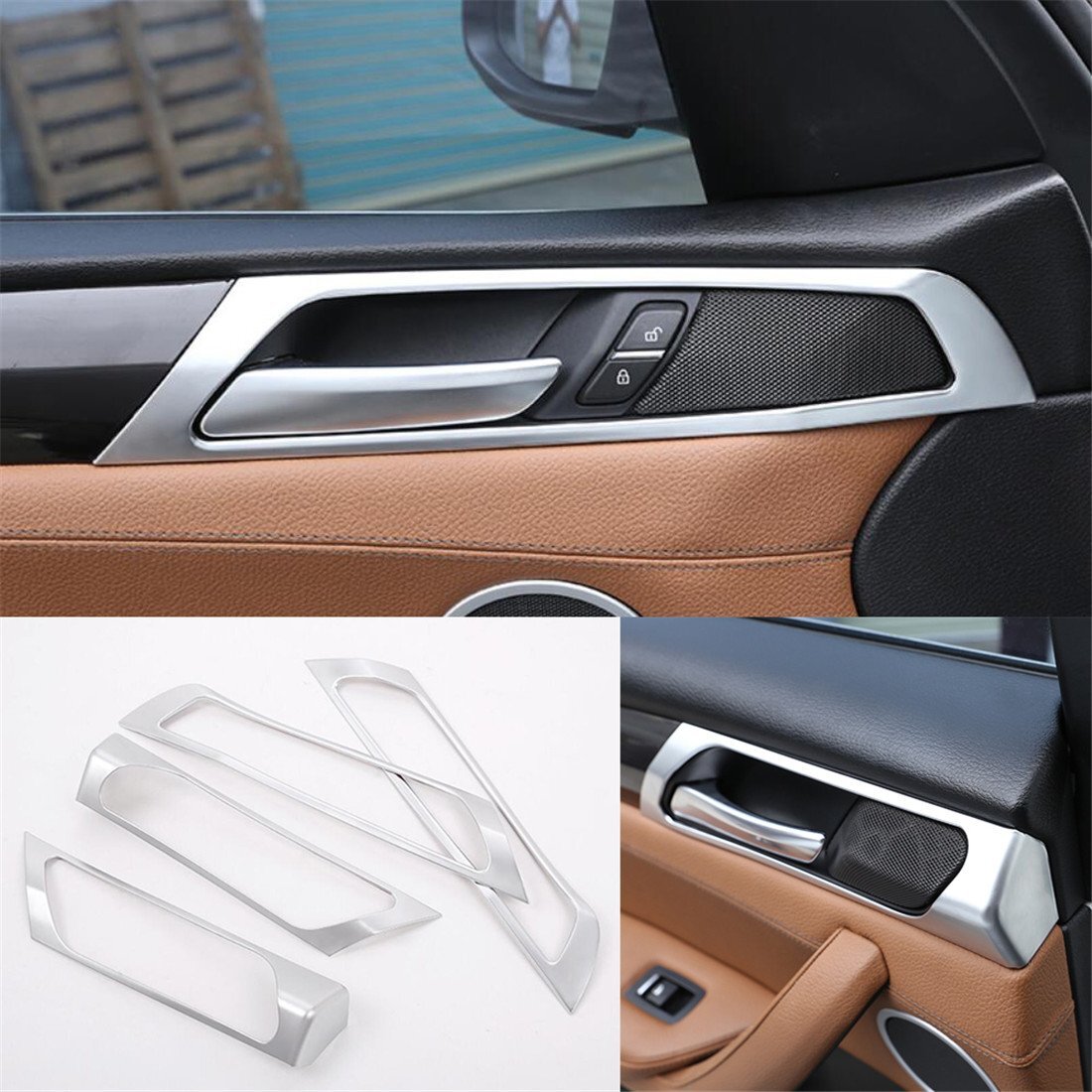 4¡ÁSilver ABS Interior Door Handle Bowl Panel Cover for BMW X3 F25 X4 F26 2014-17