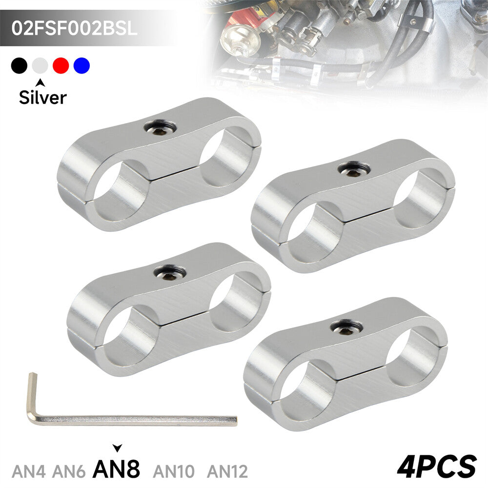 4pcs AN8 16MM 0.63 Braided Hose Separator Clamp Fitting Adapter Bracket Silver