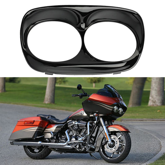 Headlight trim bezel cover fairing for Harley Road Glide 1998 - 2013, gloss black.