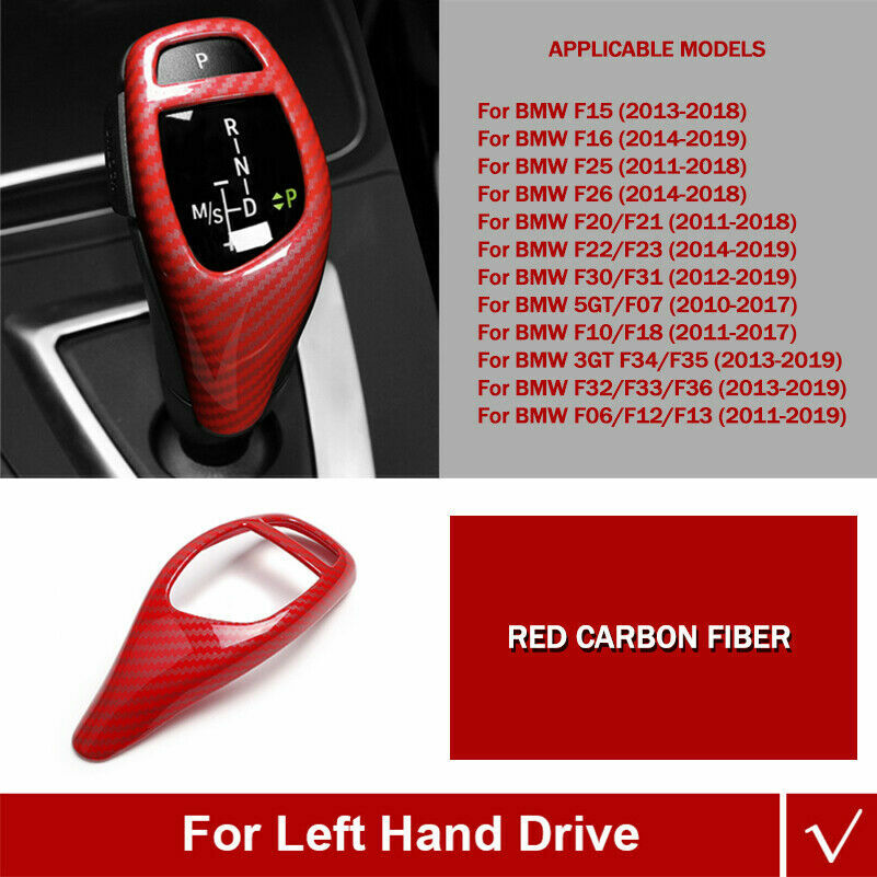 1x Red Carbon Fiber Gear Shift Knob Cover Trim for BMW F30 F20 F10 F15 F25 X5 X3