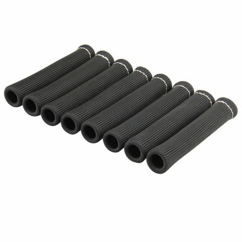8Pc Black Car Spark Plug Wire Boots Heat Shield Protector Sleeve Loom Cover