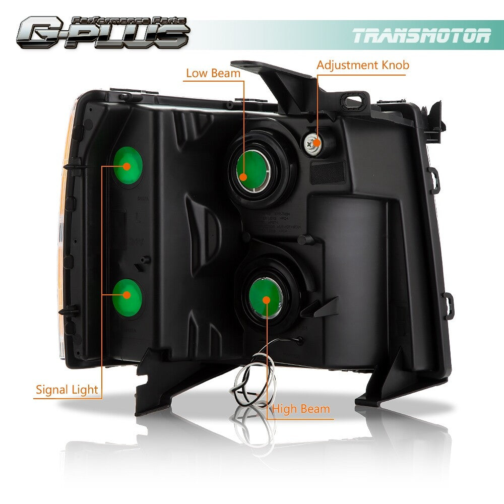 Suitable for 2007-2014 for Chevrolet Silverado LED DRL, black housing headlights, amber corner lights.