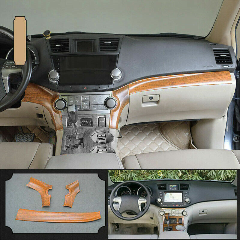 Wood Grain Central Console Dashboard Strips Trim for Toyota Highlander 2008-2013
