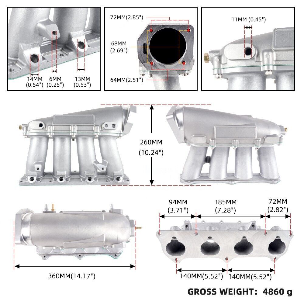 Silver Ultra Series Street K20 K24 Intake Manifold+70mm Throttle Body for Honda