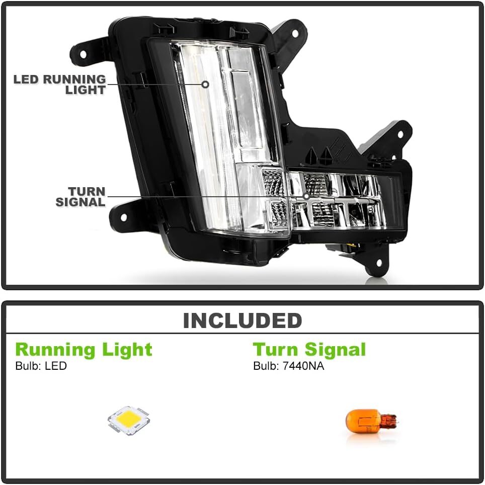 For 2015-2020 for Cadillac for Escalade w/o Crash Brake LED Fog Lights Signal Lamps Set