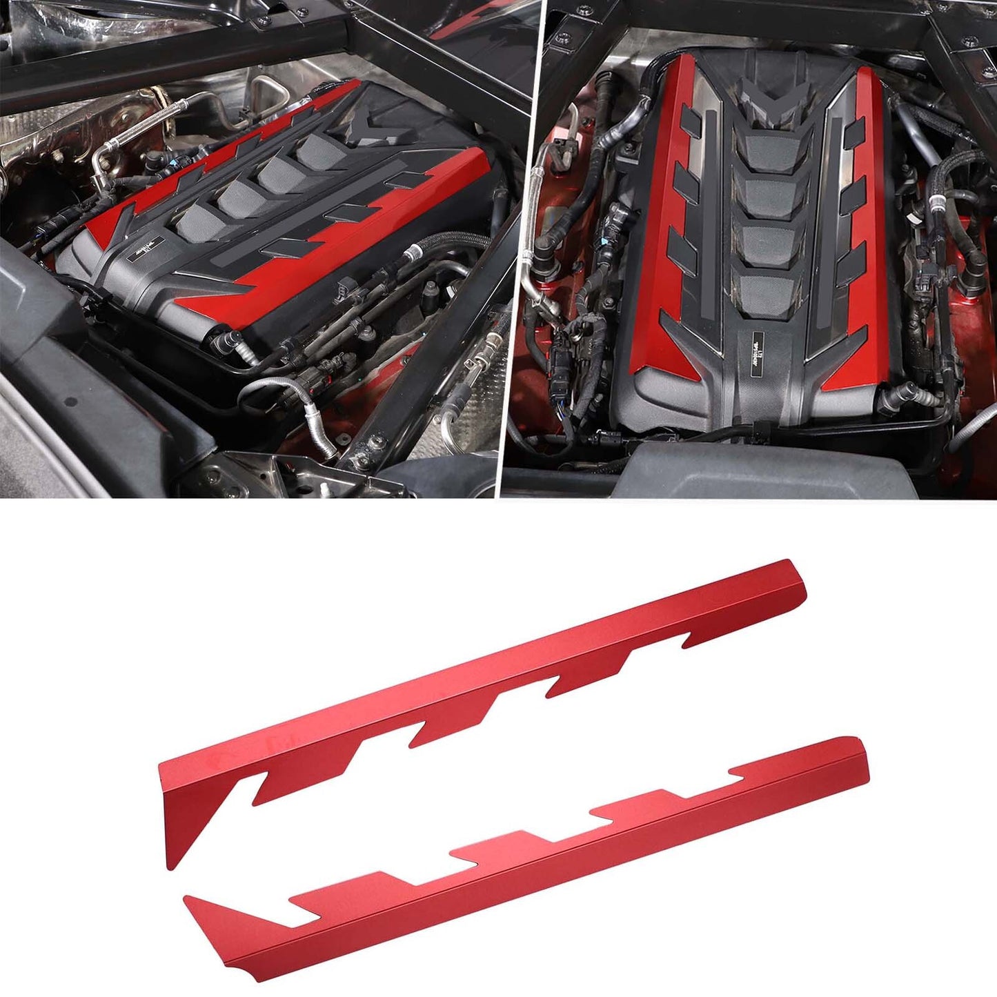 Suitable for Corvette C8 2020-24 Engine Side Protective Plate Cover, Alloy Red, 2pcs