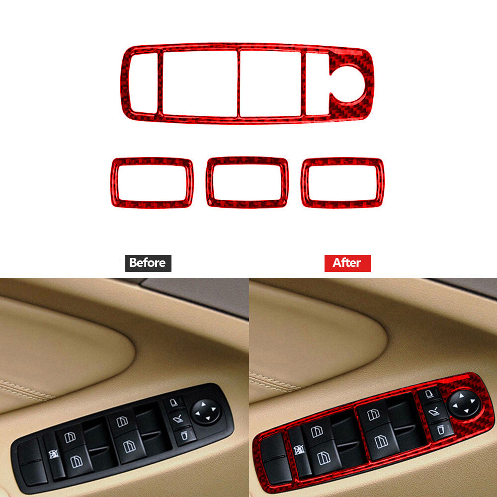 Red carbon fiber window switch button trim for Mercedes-Benz M-class 06-11