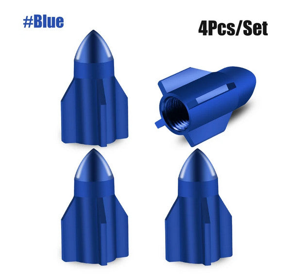 4-piece car tire valve cover rod air dust cover dustproof blue rocket for Honda for Suzuki