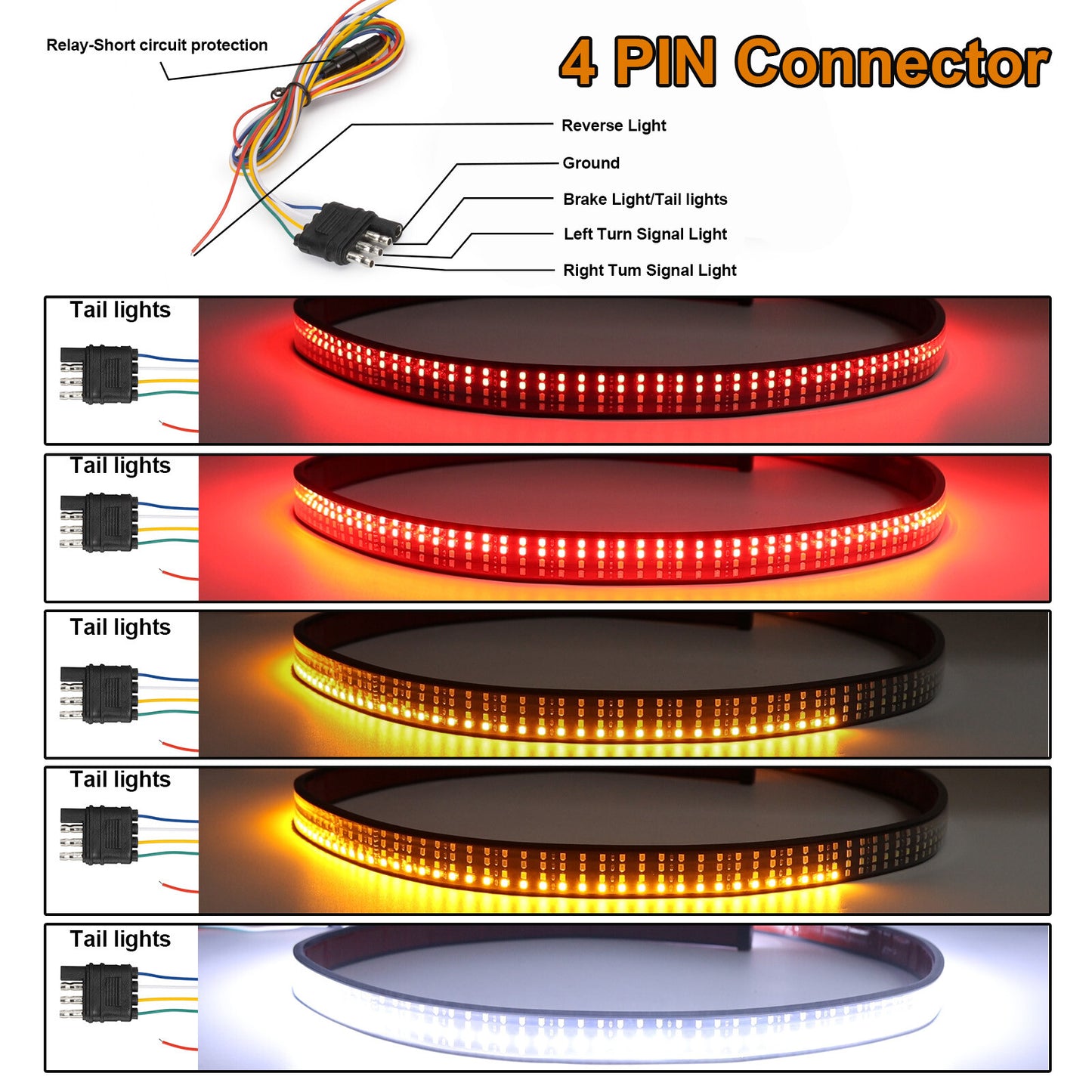624 LED tailgate light bar, reverse brake taillight, signal light 604