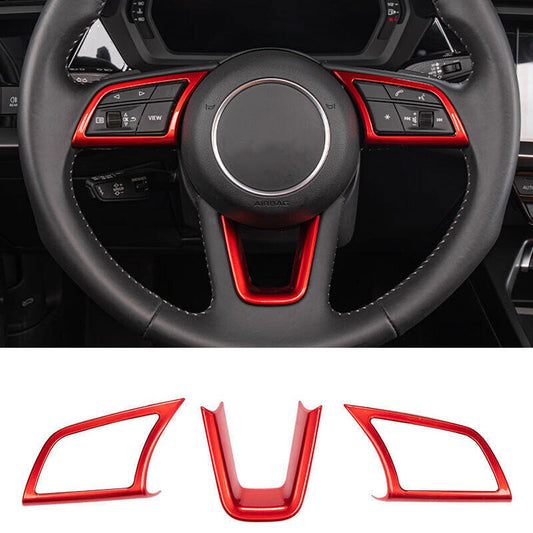 Fit for Audi A3 2022-24 ABS Passion Red Inner Steering Wheel Strip Cover Trim 3P