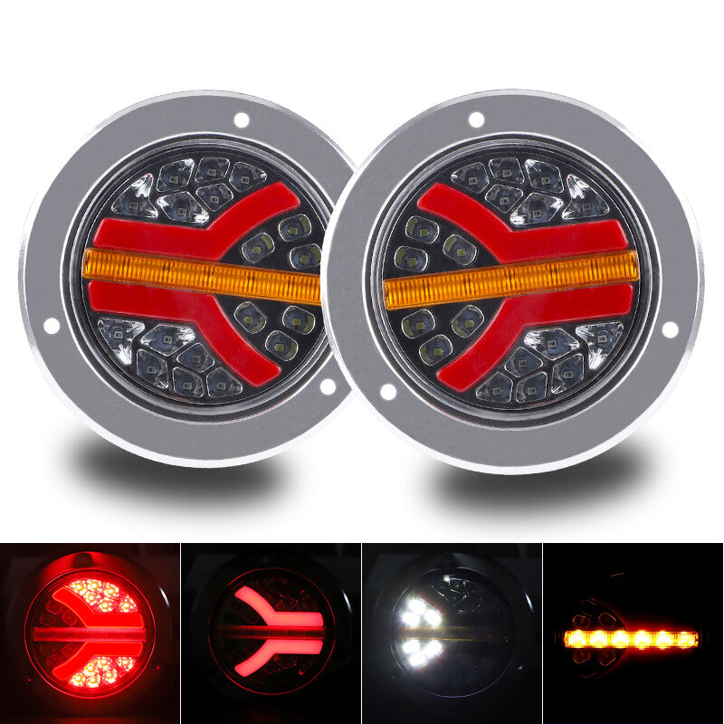 2X 4inch Round LED Truck Trailer Flowing Turn Signal Tail Brake Stop Lights DRL