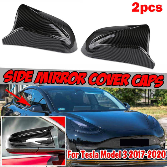 2x Rearview Wing Door Side Mirror Cover Cap Carbon Fiber for Tesla Model 3 17-20