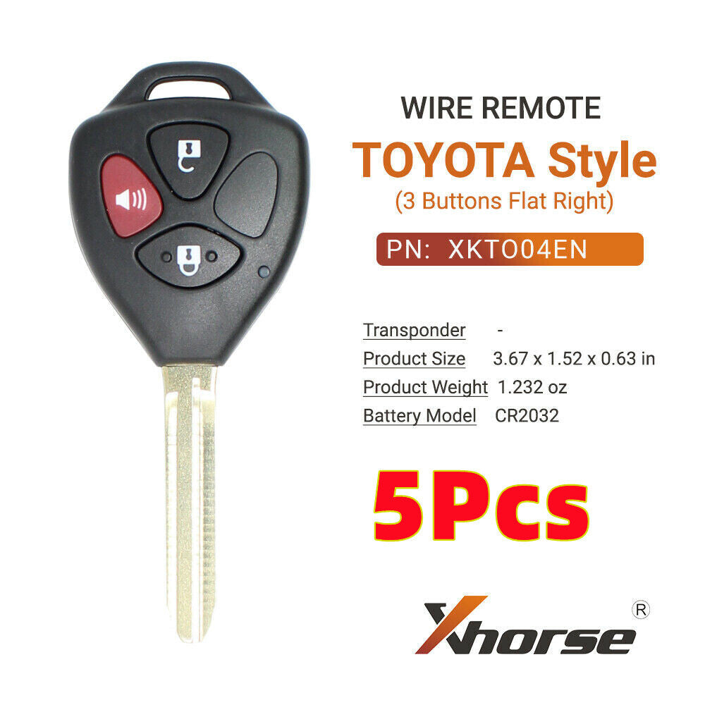 5 Universal Wire Remote Key for Toyota Style Flat Right 3 Button XKTO04EN