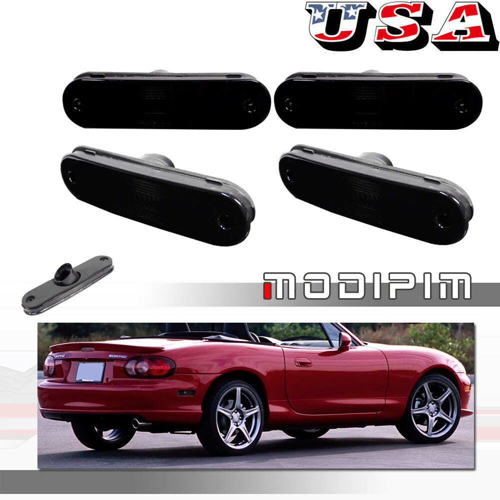 4-Piece Black Front and Rear Marker Light Housings for 1990-2005 for Mazda Miata MX-5
