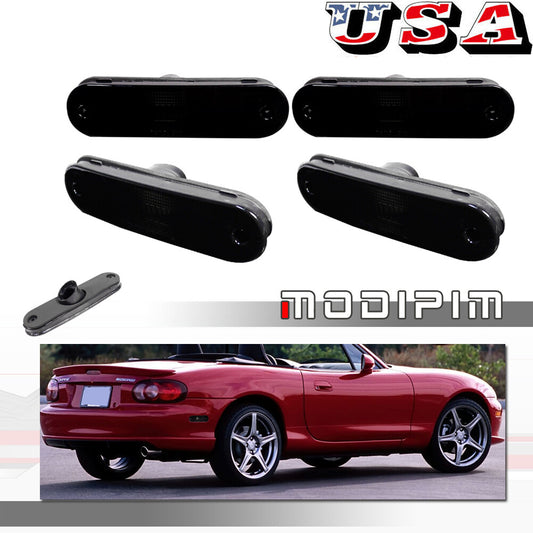 4-Piece Black Front and Rear Marker Light Housings for 1990-2005 for Mazda Miata MX-5