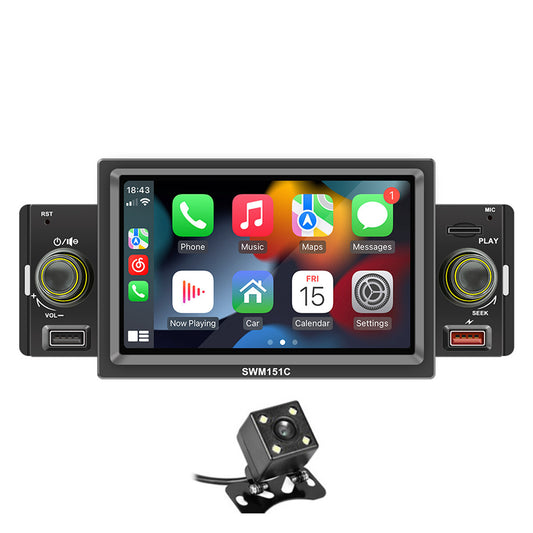 Car MP5 Player 5in 1Din Stereo Radio For Apple Carplay Android Auto BT Camera